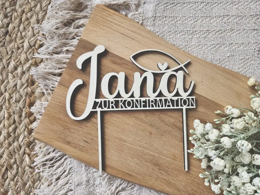 Cake Topper Schriftzug "Konfirmation 4" Lasercut aus Holz