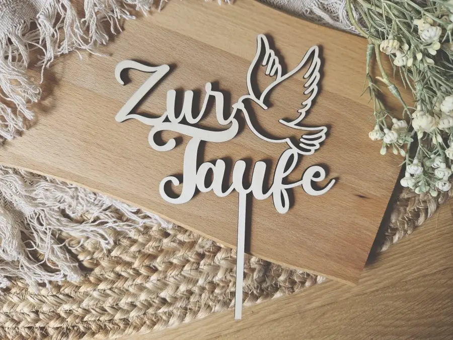 Cake Topper Schriftzug "Taufe 2" Lasercut aus Holz