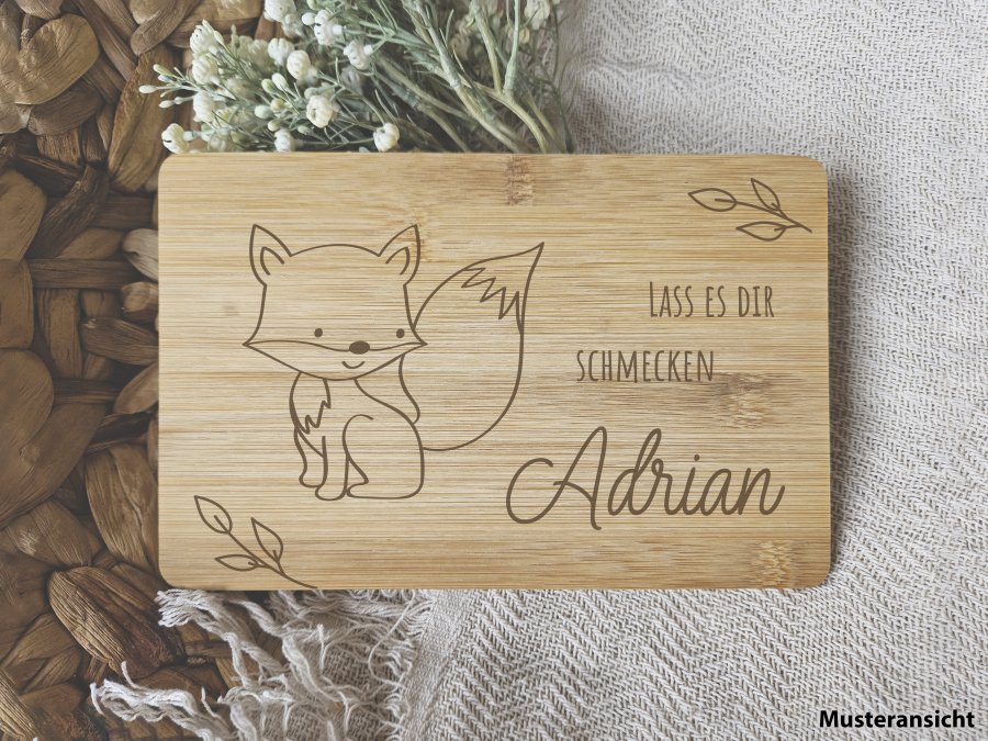 Frühstücksbrettchen "Fuchs 2" aus Bambusholz - personalisiert mit Namen Frühstücksbrettchen "Fuchs 2" aus Bambusholz - personalisiert mit Namen