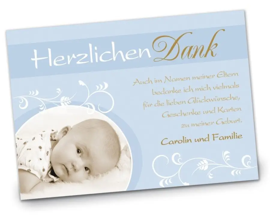 Geburtskarte Babykarte DIN A6 A5 quer Carolin blau