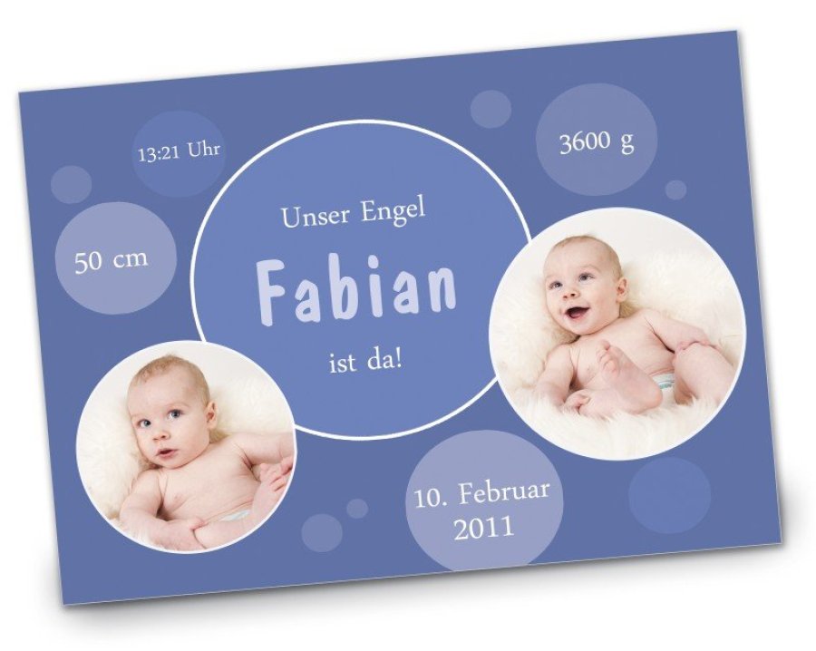 Geburtskarte Babykarte DIN A6 A5 quer Fabian blau