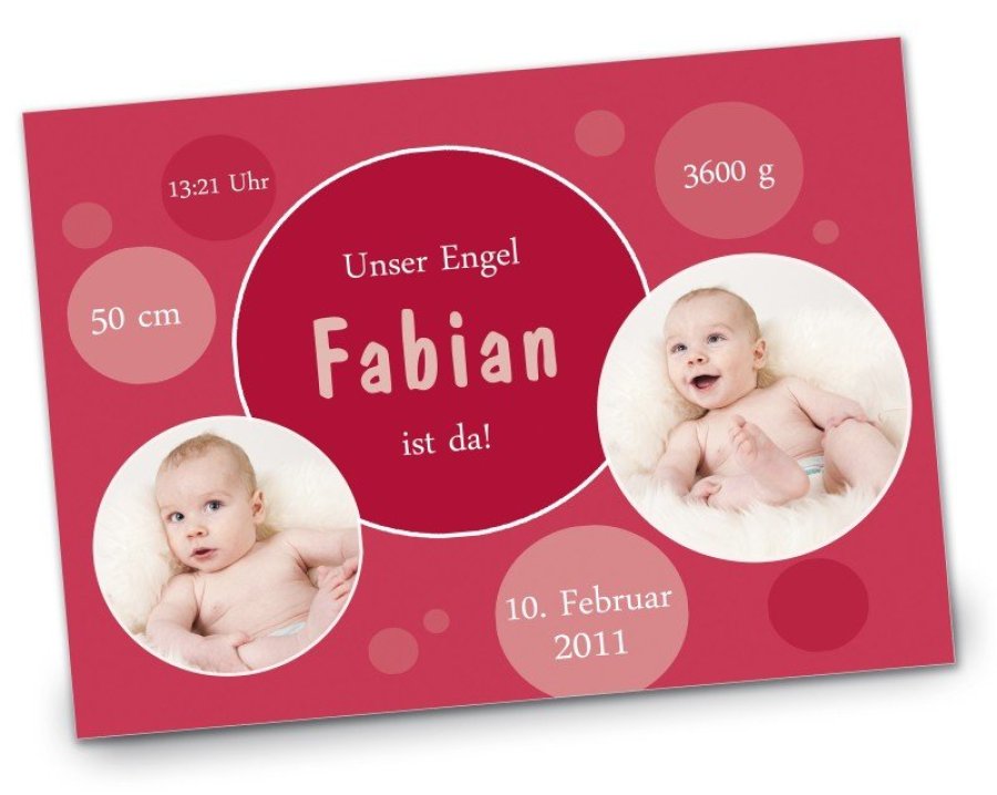 Geburtskarte Babykarte DIN A6 A5 quer Fabian rot