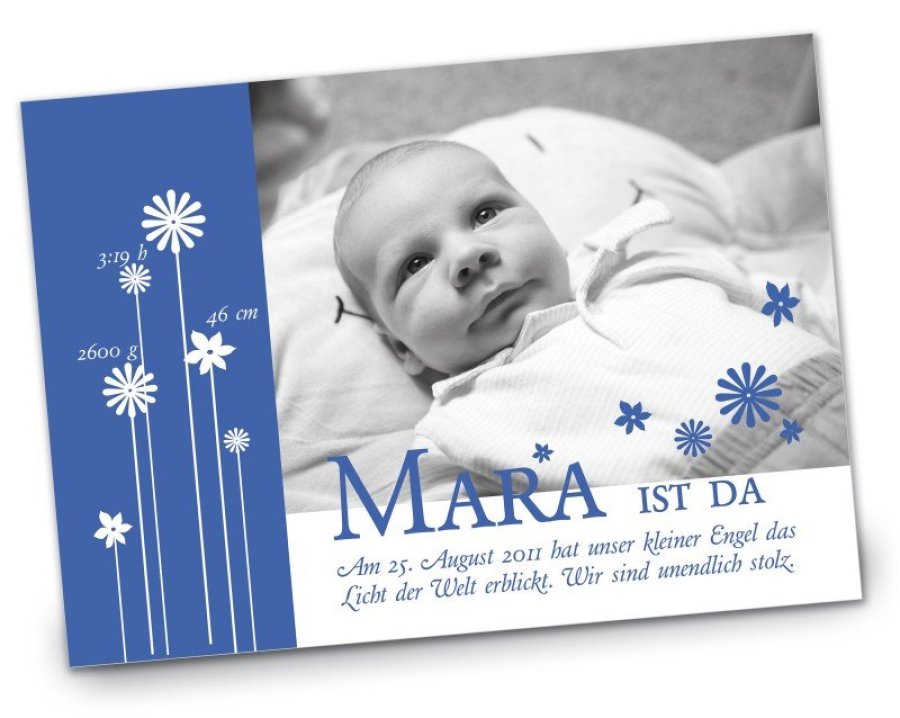 Geburtskarte Babykarte DIN A6 A5 quer Mara blau