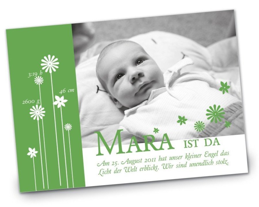 Geburtskarte Babykarte DIN A6 A5 quer Mara gruen