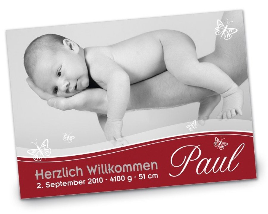 Geburtskarte Babykarte DIN A6 A5 quer Paul rot