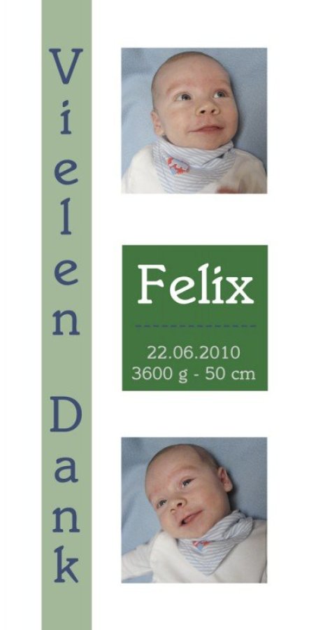 Geburtskarte Babykarte DIN Lang hoch Felix gruen