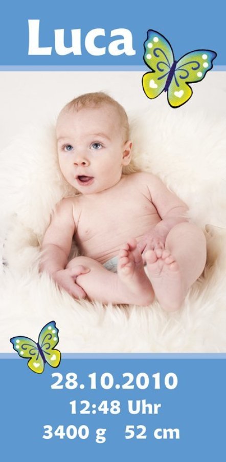 Geburtskarte Babykarte DIN Lang hoch Luca blau