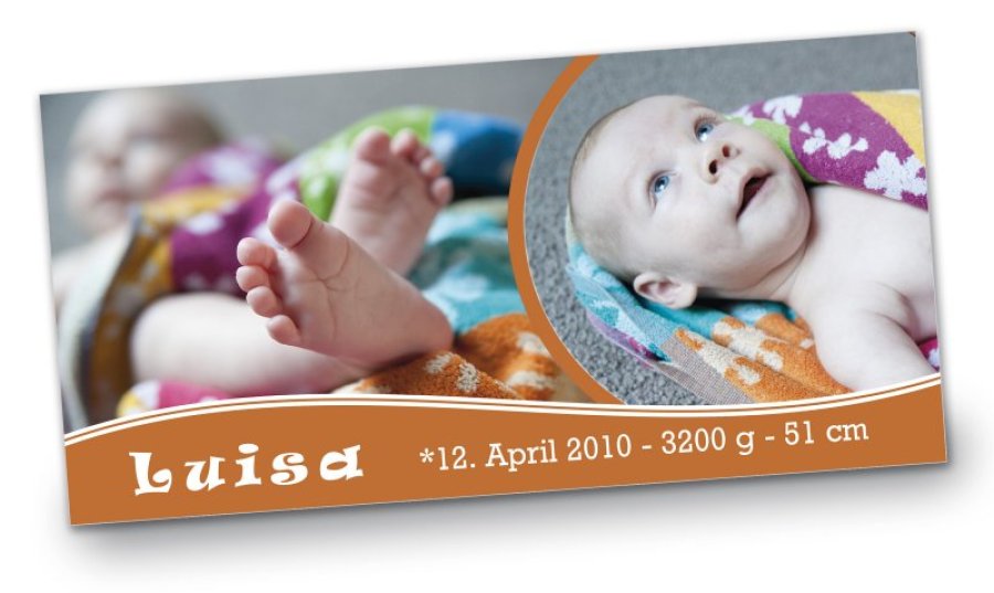 Geburtskarte Babykarte DIN Lang quer Luisa orange