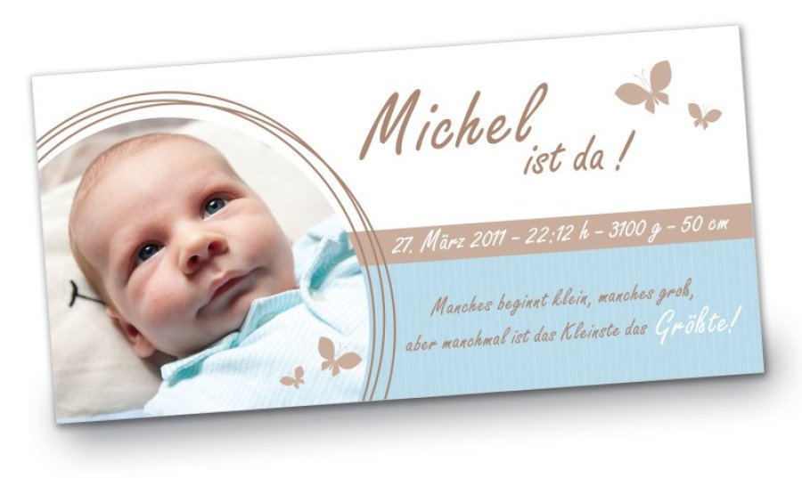 Geburtskarte Babykarte DIN Lang quer Michel blau