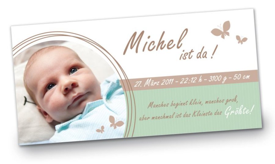 Geburtskarte Babykarte DIN Lang quer Michel gruen