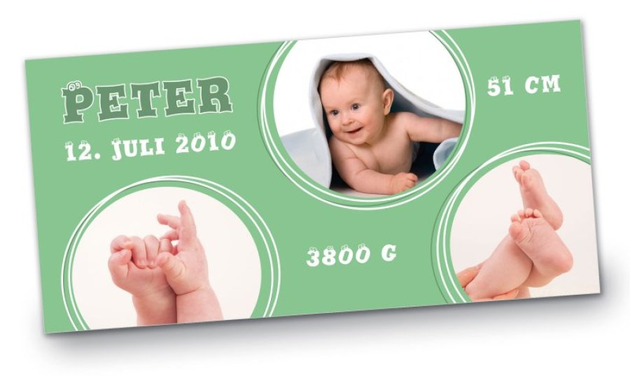 Geburtskarte Babykarte DIN Lang quer Peter gruen