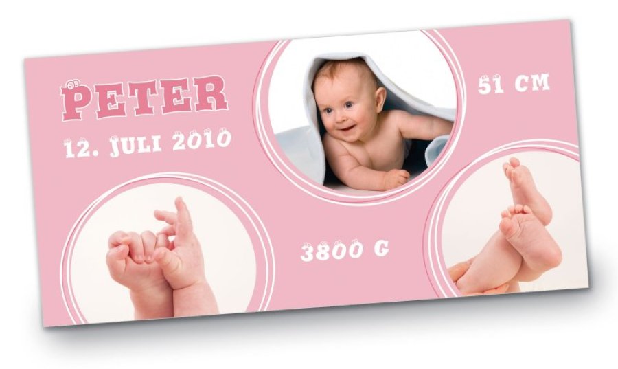 Geburtskarte Babykarte DIN Lang quer Peter rosa