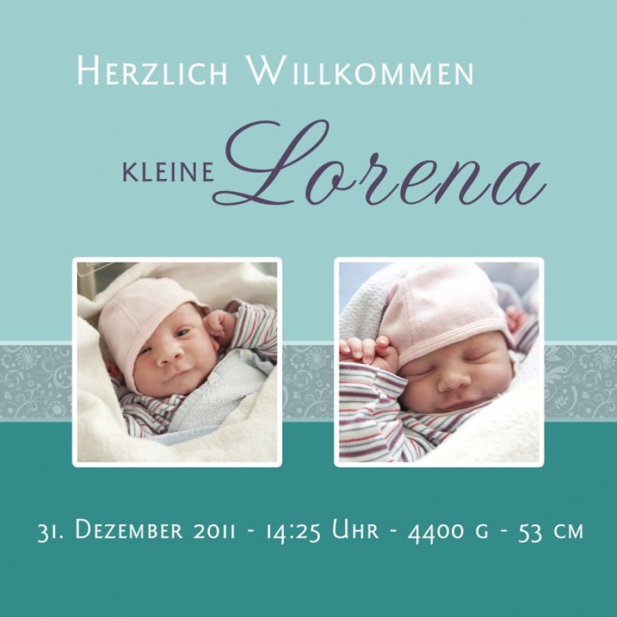 Geburtskarte Babykarte quadratisch 125 mm 210 Lorena tuerkis