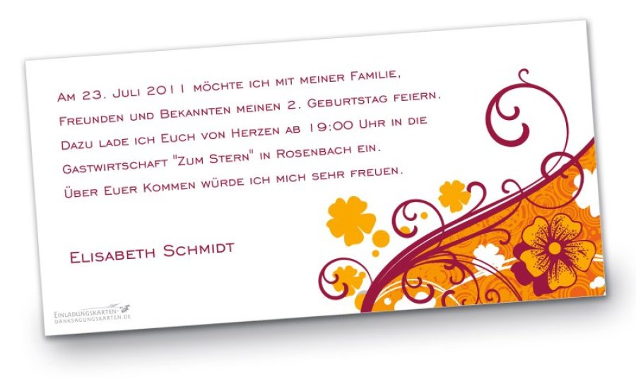 Geburtstag Einladungskarte DIN Lang quer Elisabeth gelb