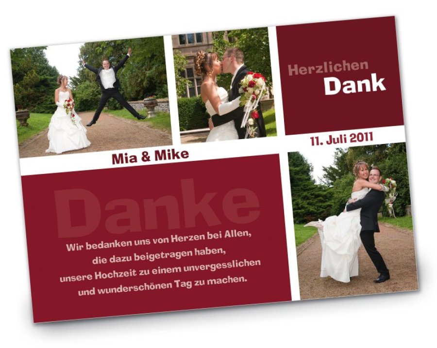 Hochzeit Danksagungskarte DIN A6 A5 hoch Mia Mike rot