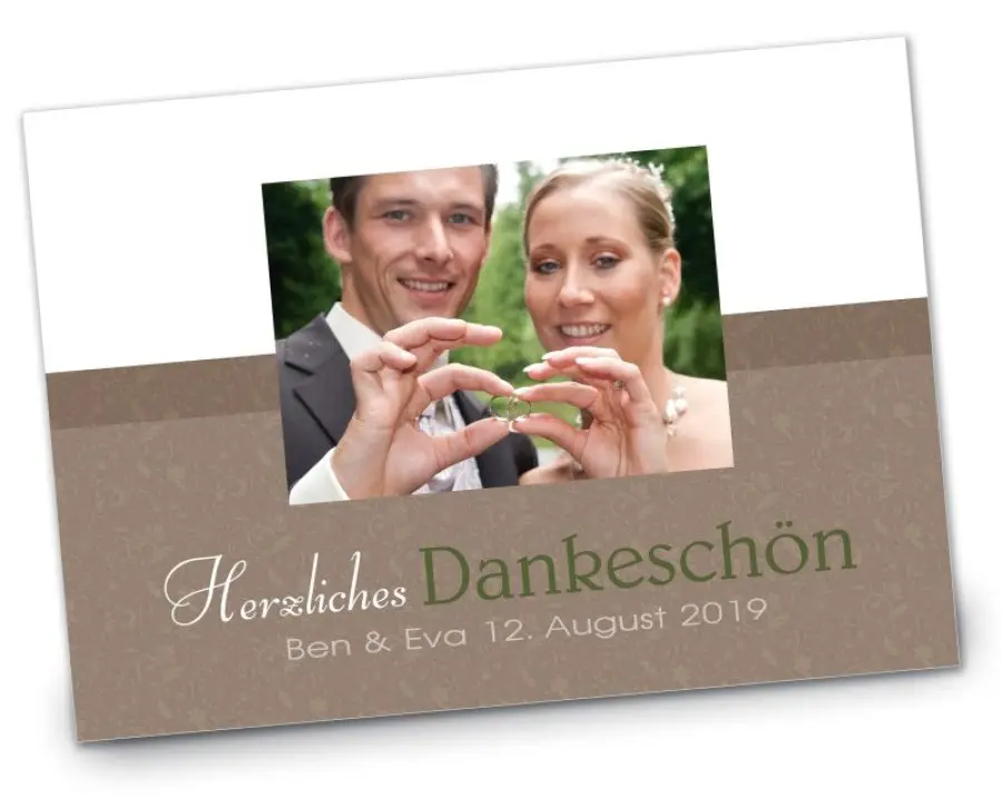 Hochzeit Danksagungskarte DIN A6 A5 quer Eva Ben braun
