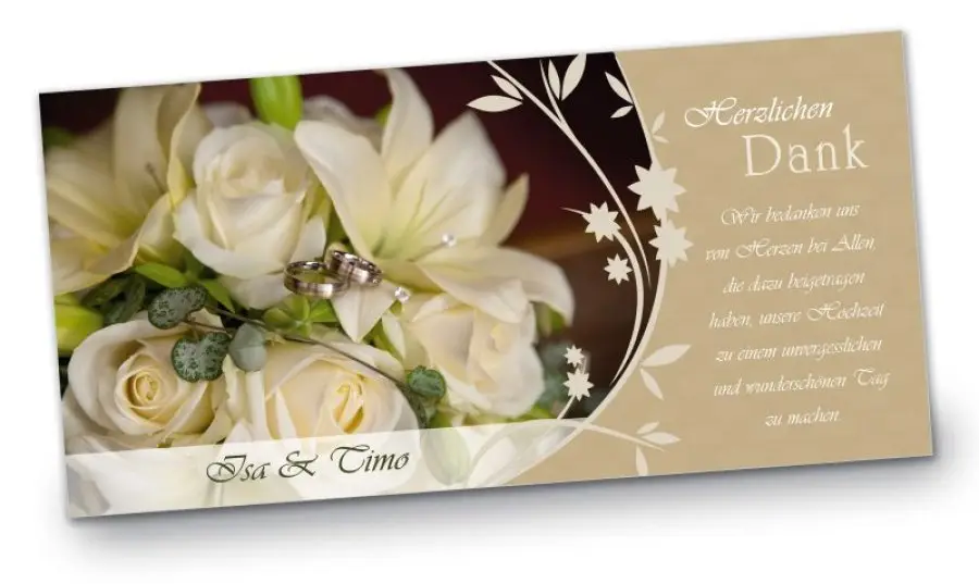 Hochzeit Danksagungskarte DIN Lang quer Isa Timo beige