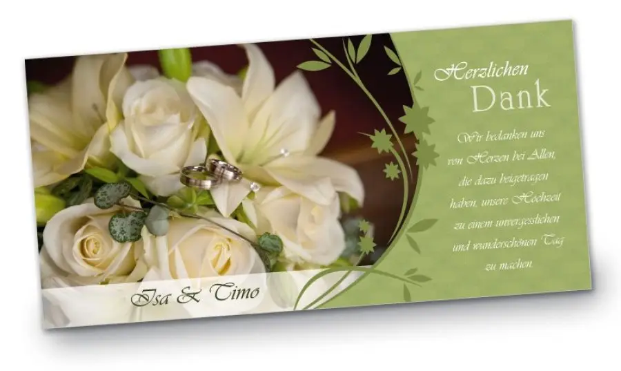 Hochzeit Danksagungskarte DIN Lang quer Isa Timo gruen
