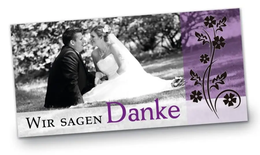 Hochzeit Danksagungskarte DIN Lang quer Jan Ina lila