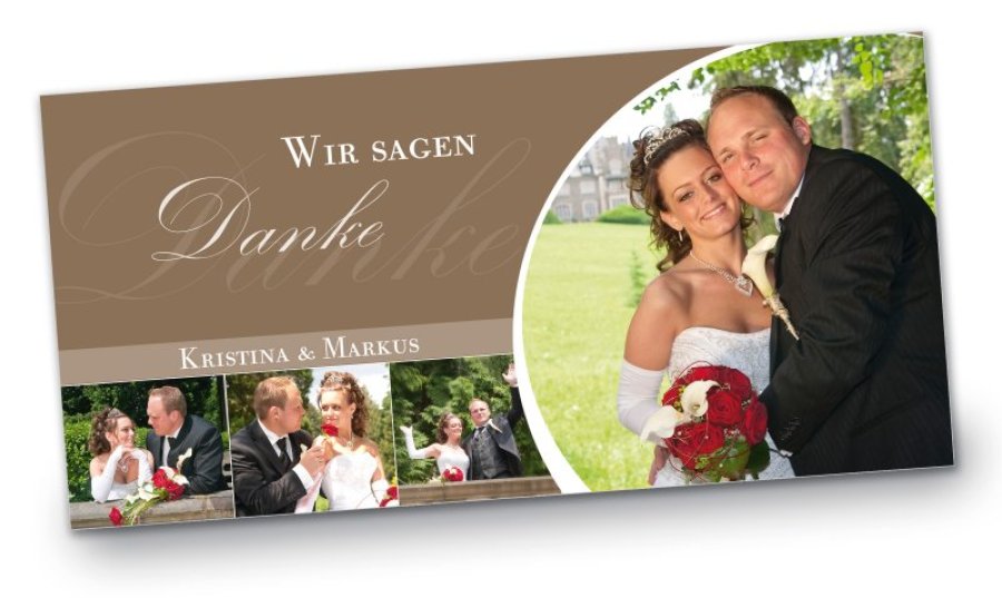 Hochzeit Danksagungskarte DIN Lang quer Kristina Markus braun