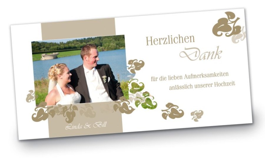 Hochzeit Danksagungskarte DIN Lang quer Linda Bill braun