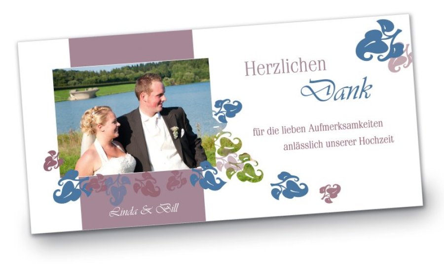 Hochzeit Danksagungskarte DIN Lang quer Linda Bill lila