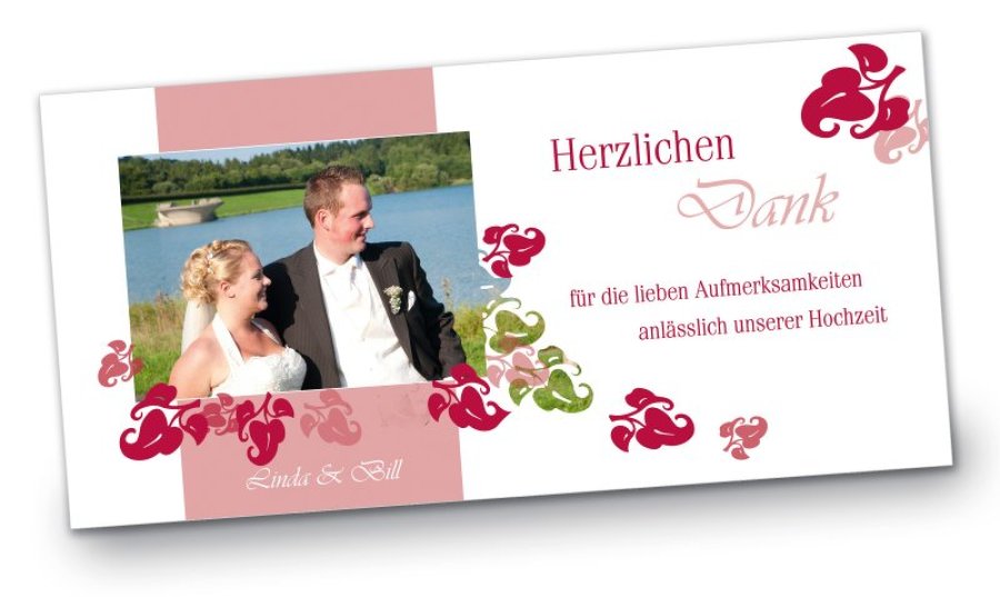 Hochzeit Danksagungskarte DIN Lang quer Linda Bill rot