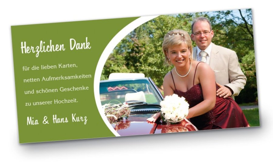 Hochzeit Danksagungskarte DIN Lang quer Mia Hans gruen