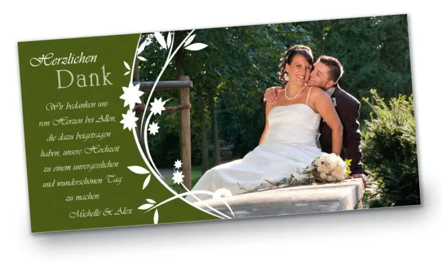 Hochzeit Danksagungskarte DIN Lang quer Michelle Alex gruen