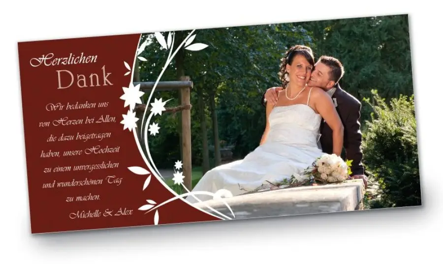 Hochzeit Danksagungskarte DIN Lang quer Michelle Alex rot