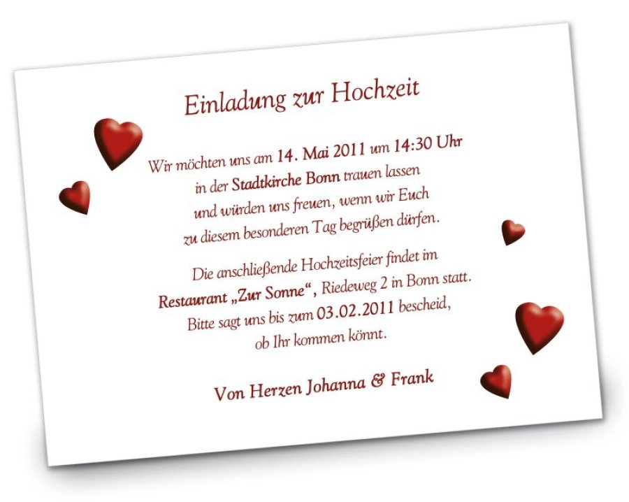 Hochzeit Einladungskarte DIN A6 A5 Johanna Frank rot