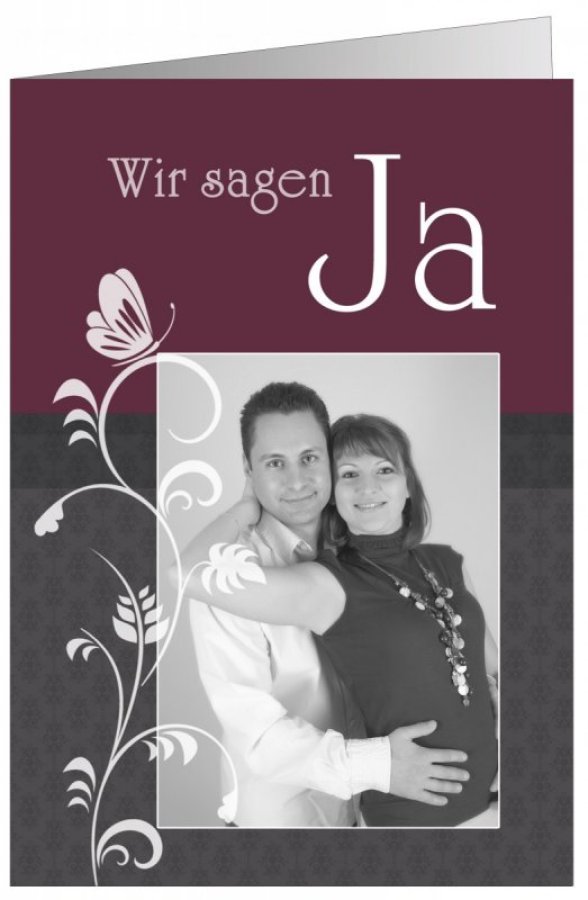 Klappkarte Hochzeit Einladungskarte DIN A5 + DIN A6 quer rot Ivonne & Mike