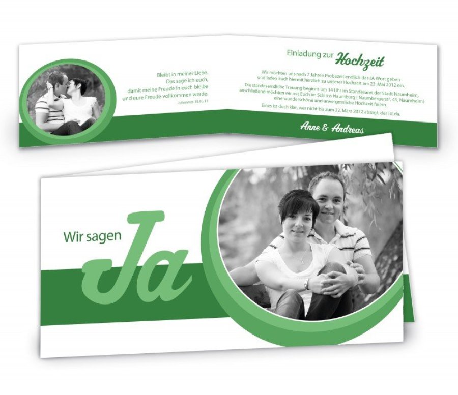 Klappkarte Hochzeit Einladungskarte DIN Lang quer Anne & Andreas