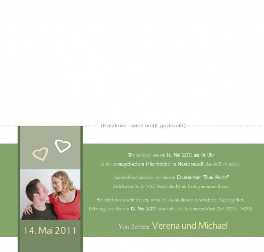 Klappkarte Hochzeit Einladungskarte DIN Lang quer Verena & Michael