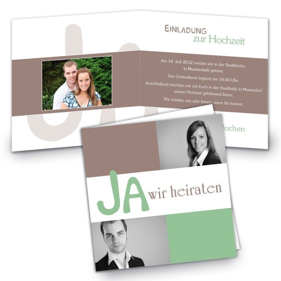 Klappkarte Hochzeit Einladungskarte quadratisch 125 mm + 210 mm Nadja & Jochen