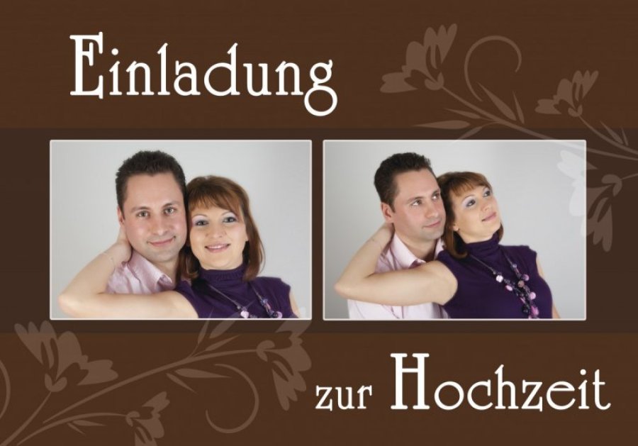 Klappkarte Hochzeit Einladungskarte DIN A5 + DIN A6 quer braun Ivonne & Mike