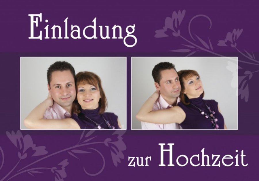 Klappkarte Hochzeit Einladungskarte DIN A5 + DIN A6 quer lila Ivonne & Mike