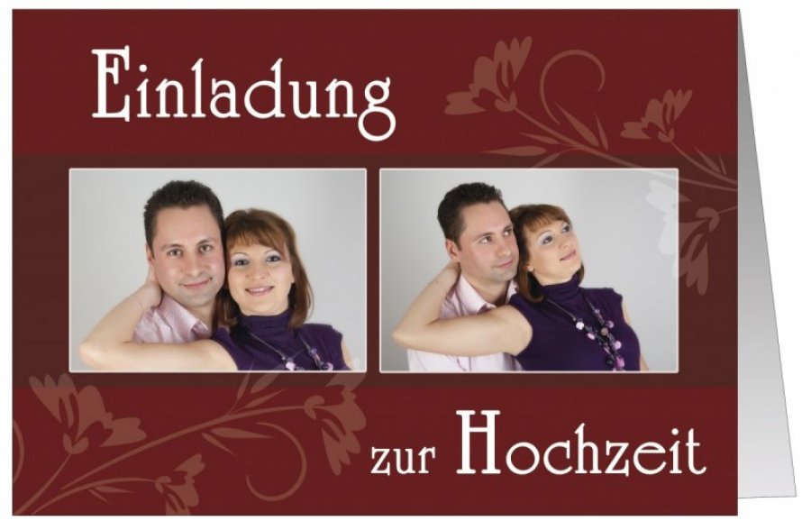 Klappkarte Hochzeit Einladungskarte DIN A5 + DIN A6 quer rot Ivonne & Mike