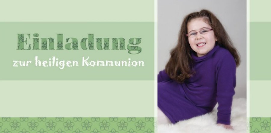 Klappkarte Kommunion Konfirmation Einladung DIN Lang Petra gruen