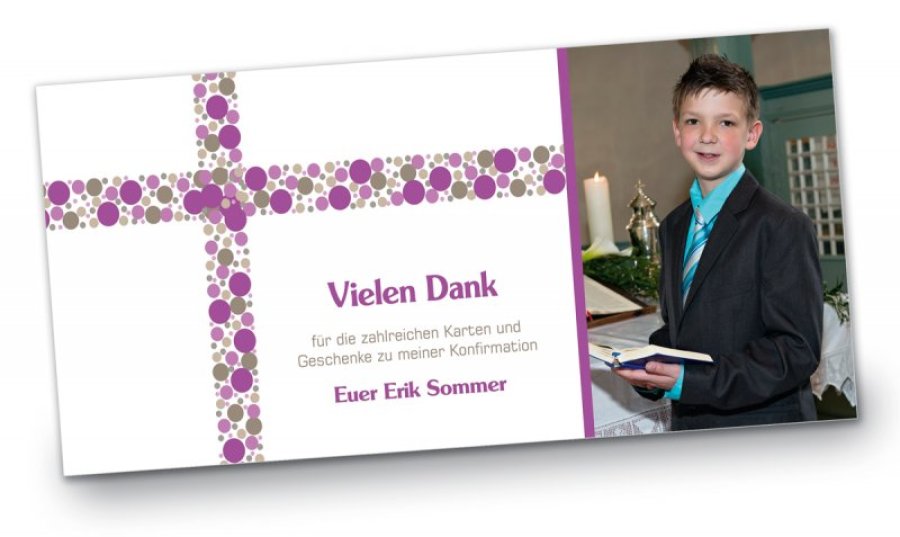 Konfirmation Kommunion Danksagung DIN Lang quer Erik pink