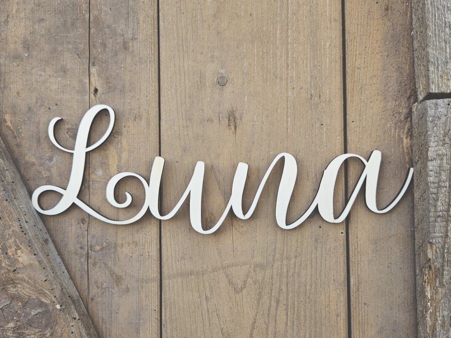 Namensschild Schriftzug Lasercut "Luna" aus Holz