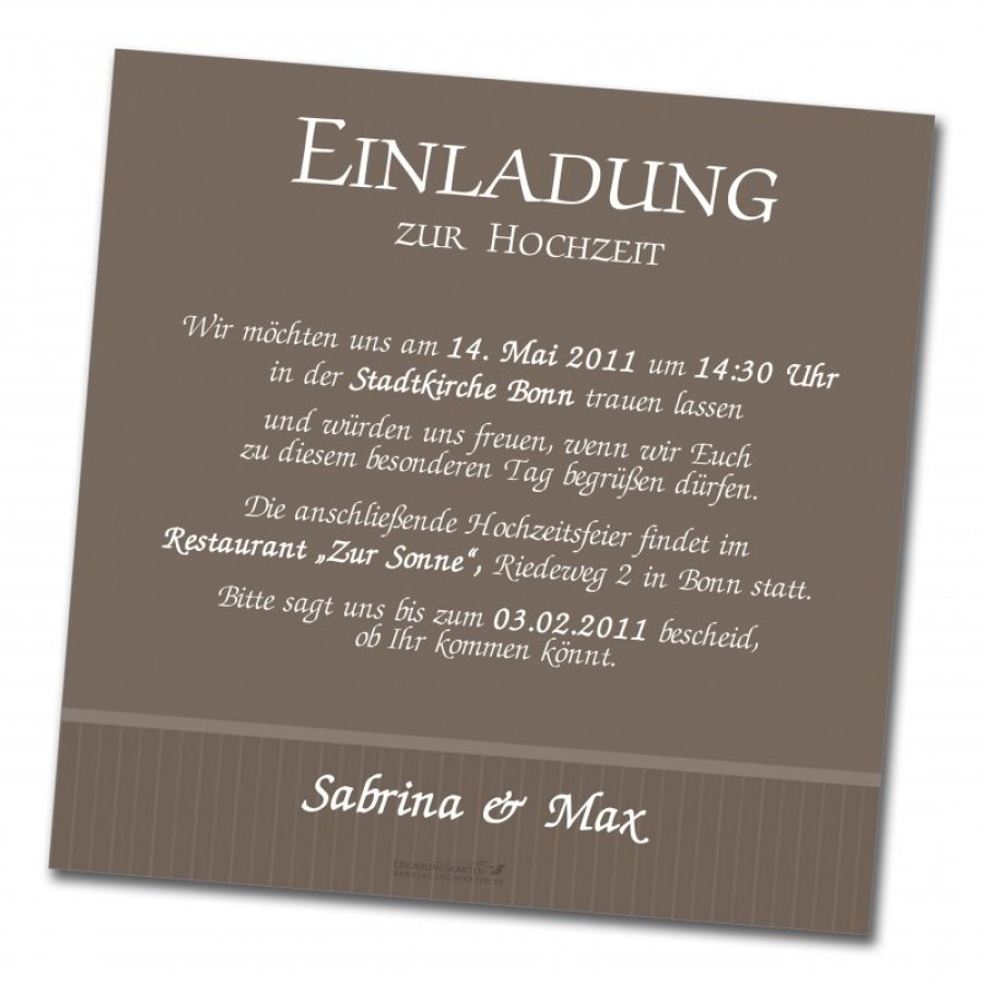 Hochzeit Einladungskarte quadratisch 125 + 210 Sabrina & Max