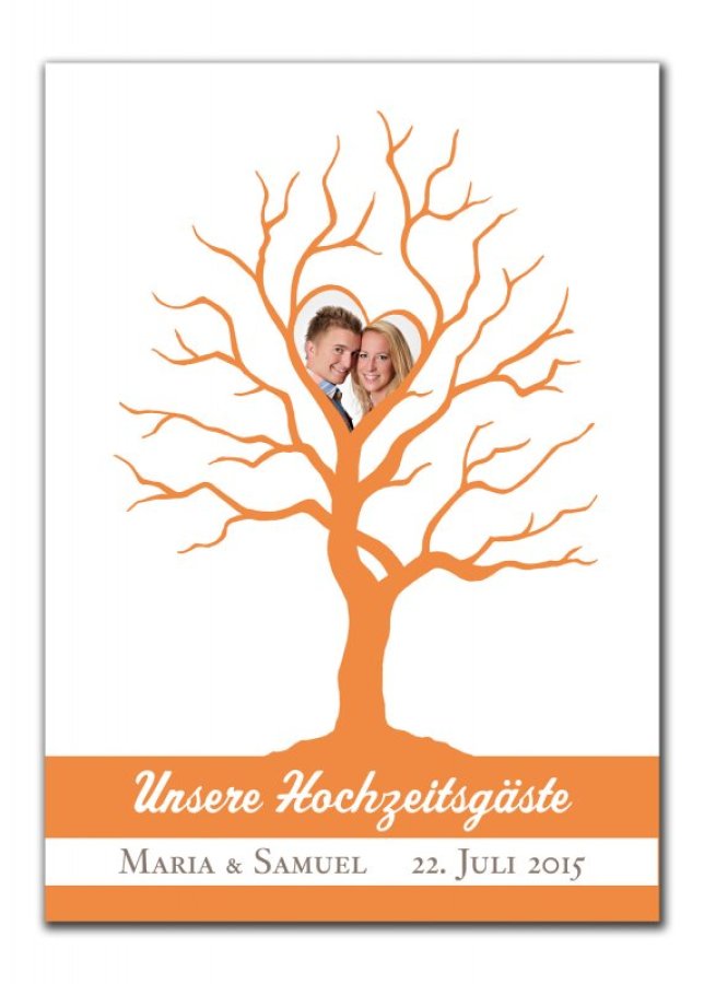 Wedding Tree mit Foto auf Leinwand mit Keilrahmen orange