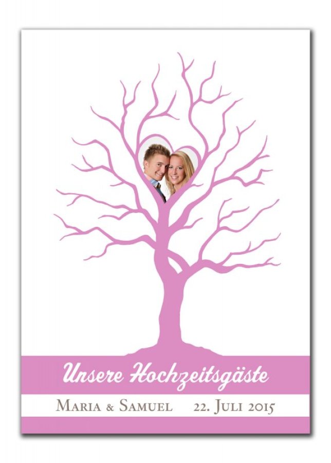 Wedding Tree mit Foto auf Leinwand mit Keilrahmen pink
